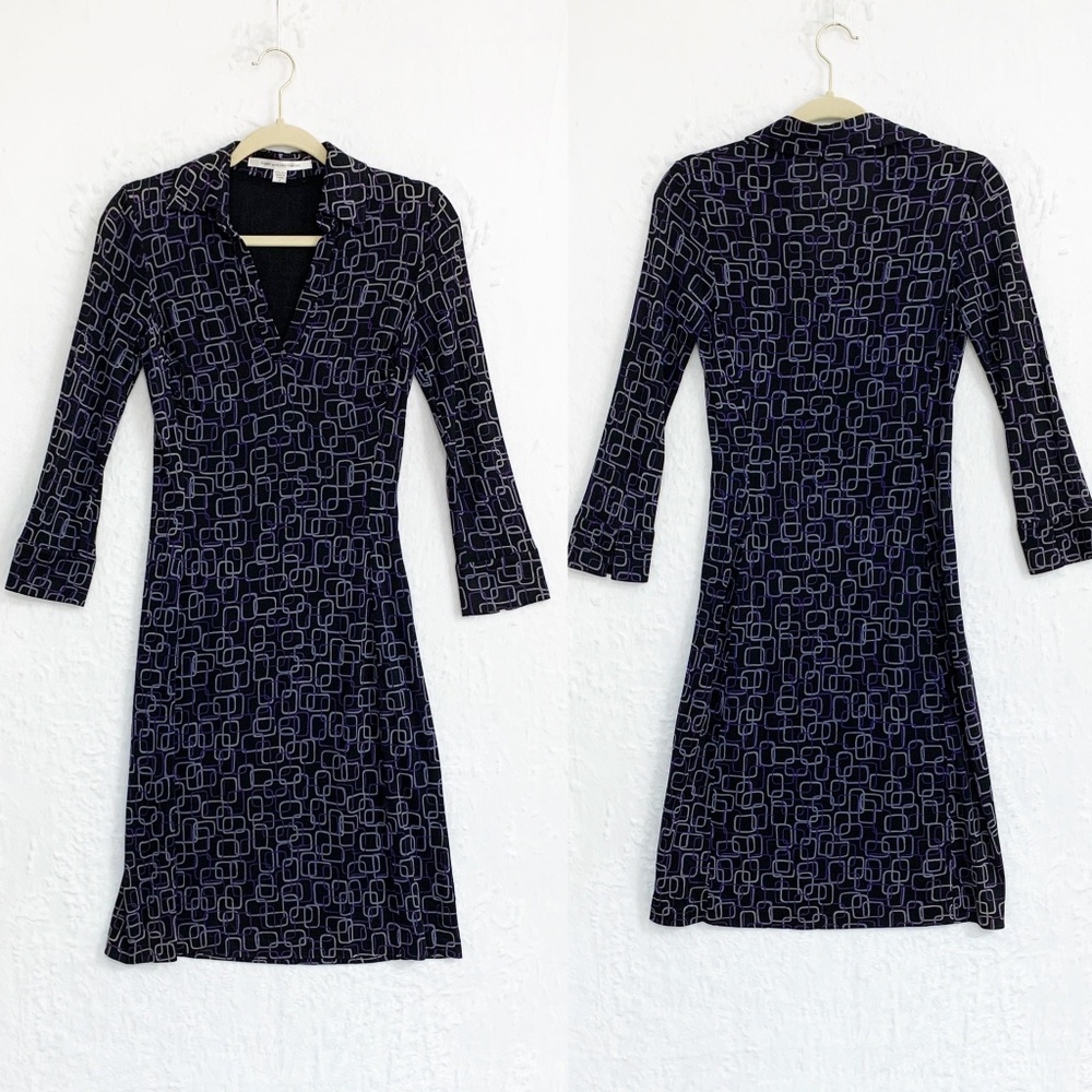 Vintage Diane Von Furstenberg Bruce Geometric Silk Jersey Shirt Dress Sz 2